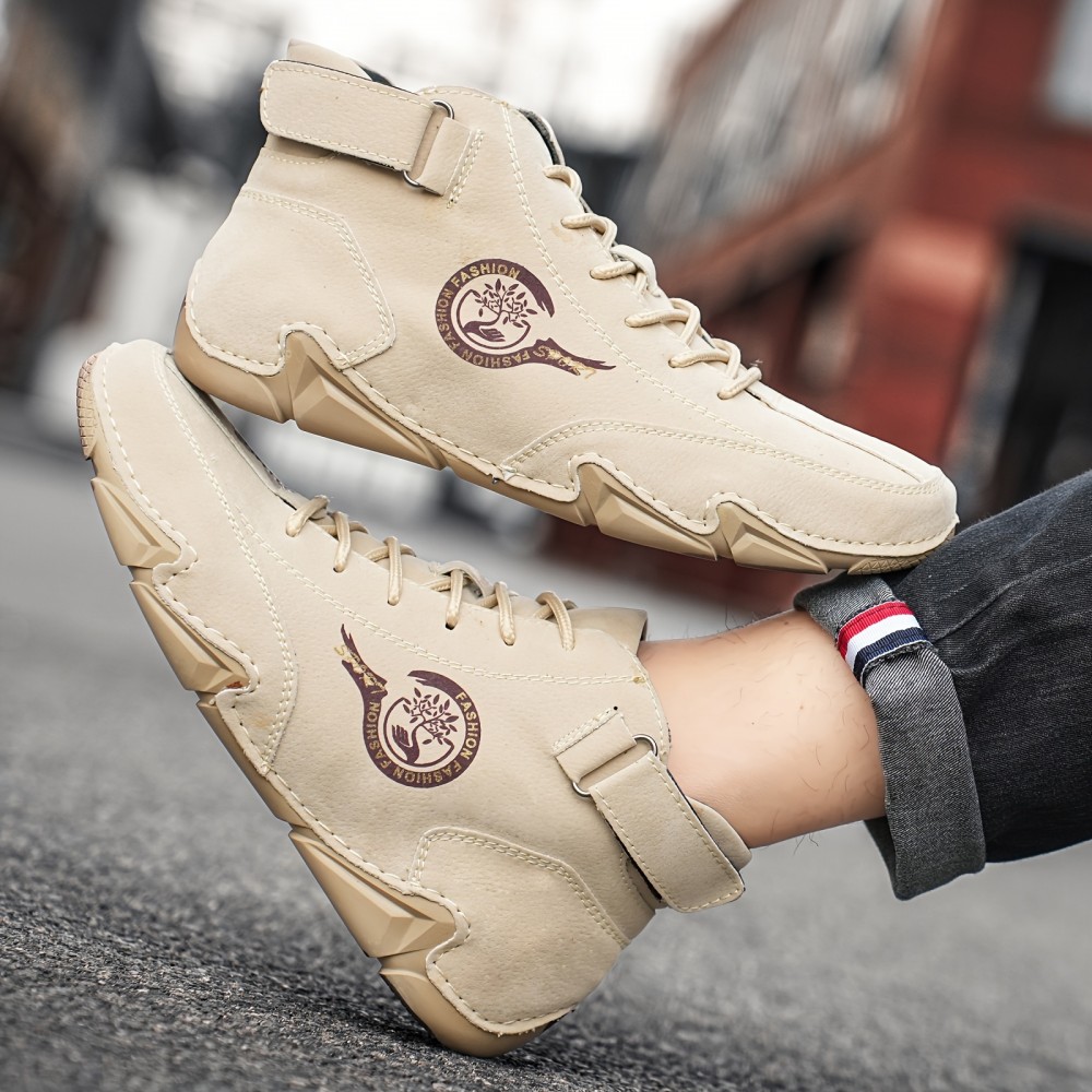 Men's Lace-Up Sneakers with Hook-and-Loop Fastener