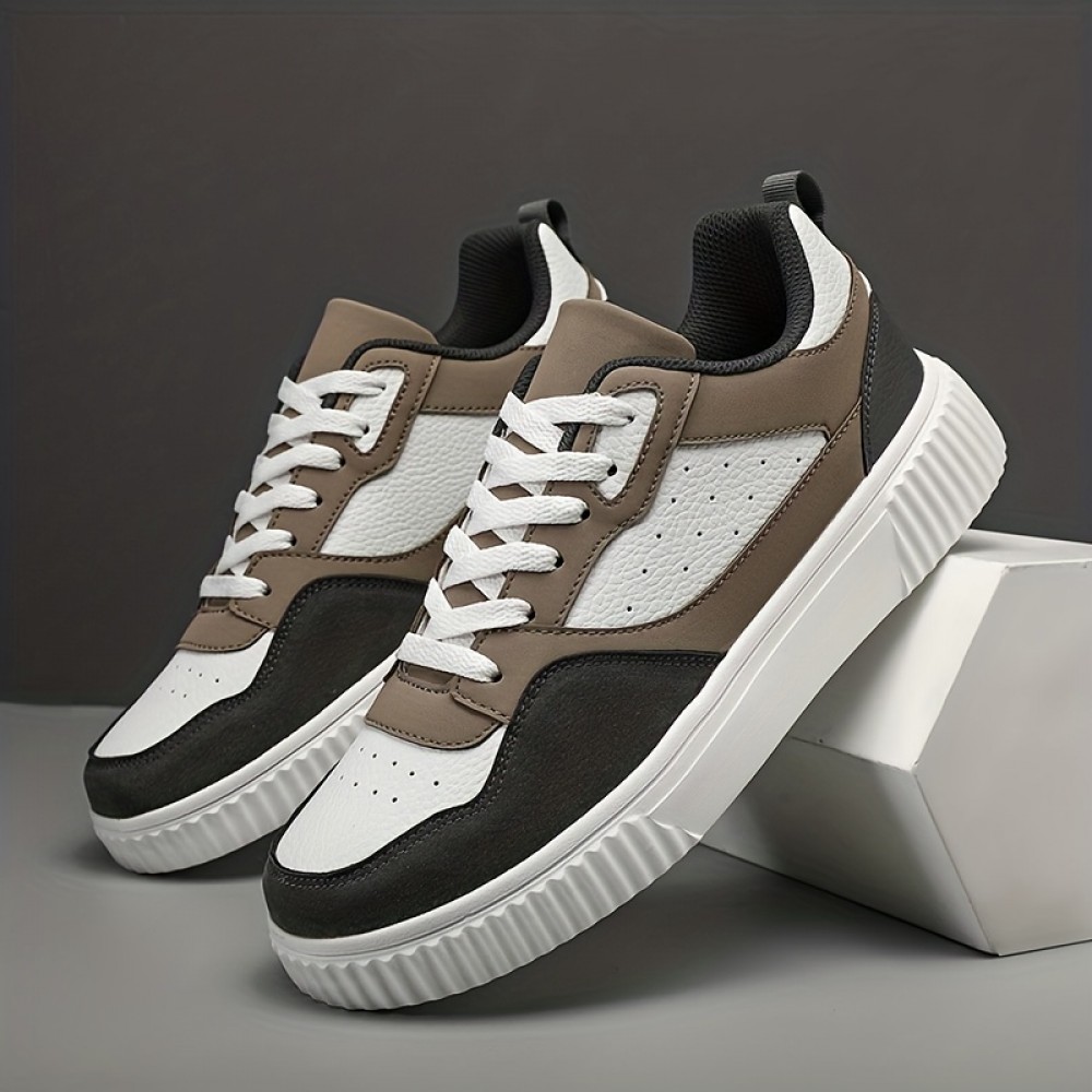 Men's Vegan Skate Sneakers — PU Upper, Breathable Mesh, Slip-Resistant Sole