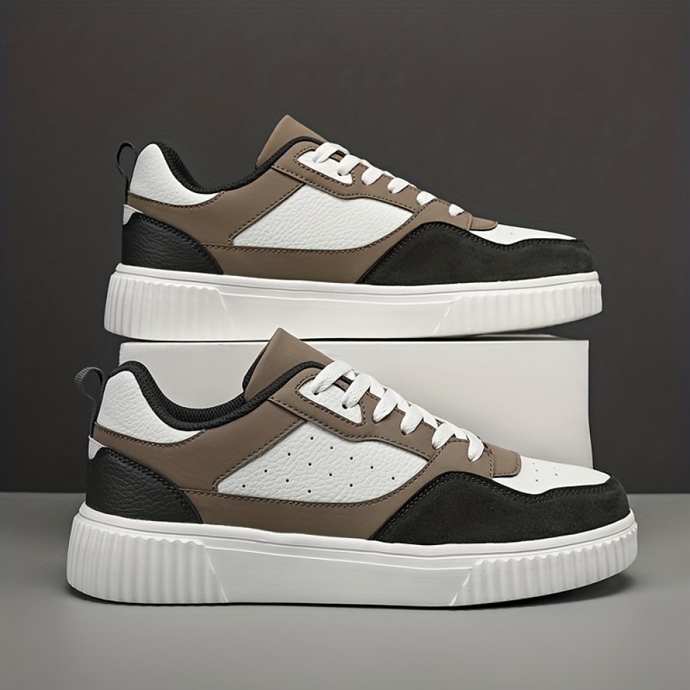 Men's Vegan Skate Sneakers — PU Upper, Breathable Mesh, Slip-Resistant Sole