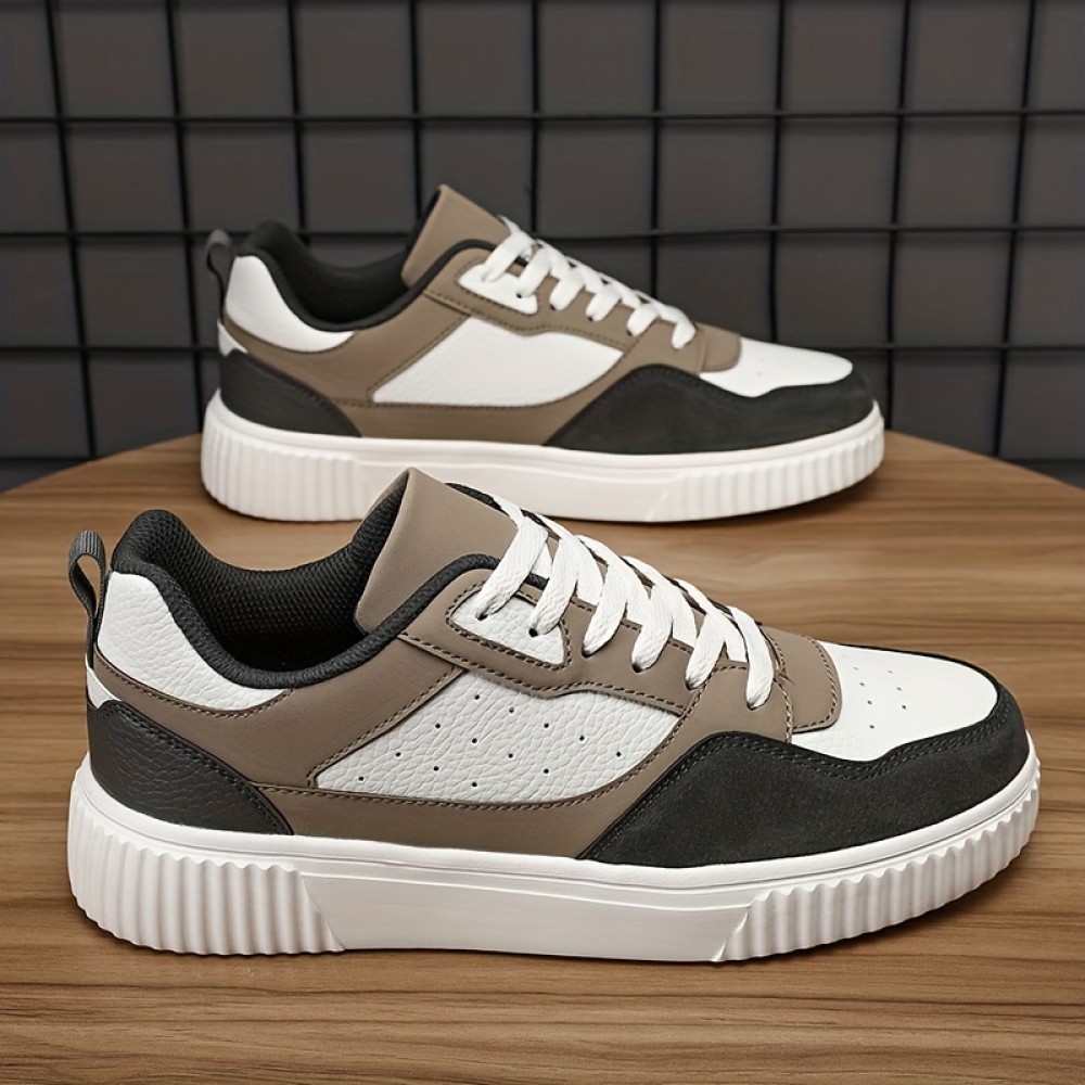 Men's Vegan Skate Sneakers — PU Upper, Breathable Mesh, Slip-Resistant Sole