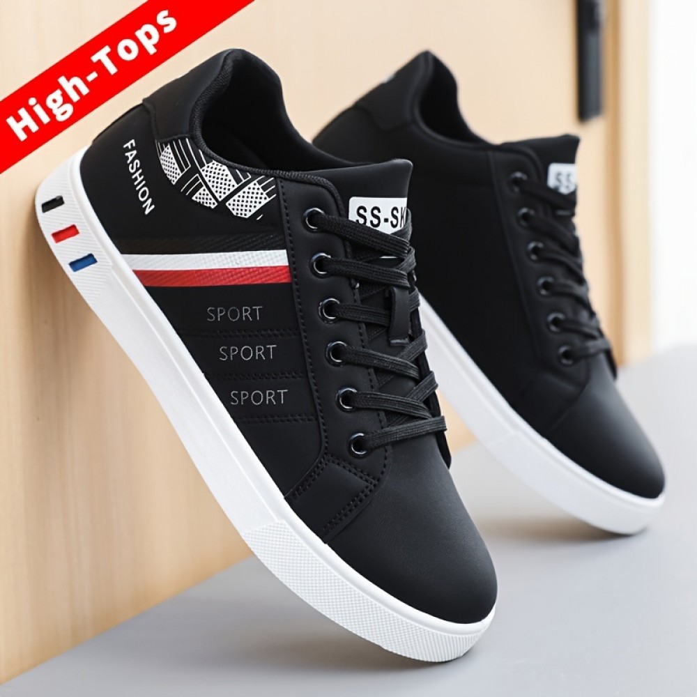 Men's Casual Skate Shoes — PU Leather, Lace-Up Design