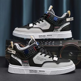 Men's Casual Lace-Up Skate Sneakers — PU Upper, PVC Sole