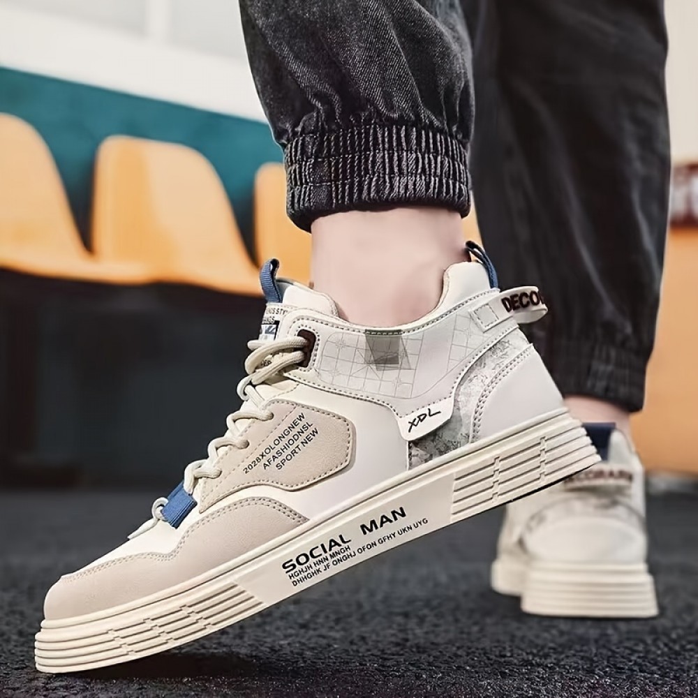 Men's Casual Lace-Up Skate Sneakers — PU Upper, PVC Sole