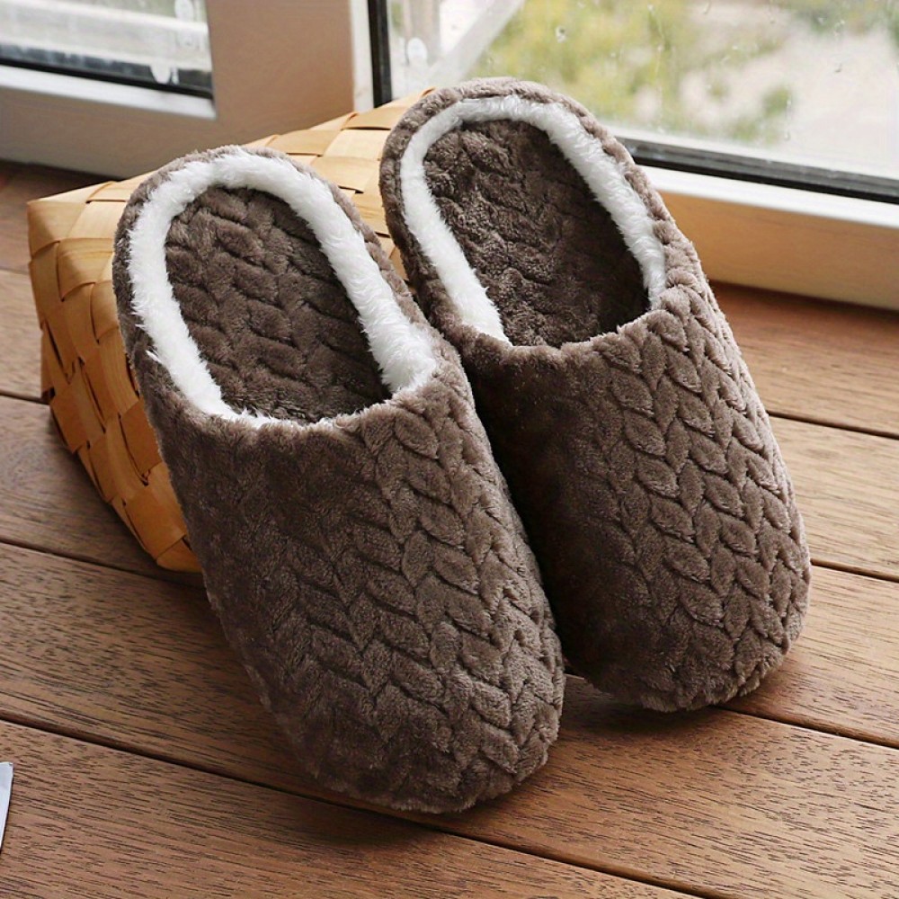 Men's Plush & Corduroy Indoor Winter Slippers
