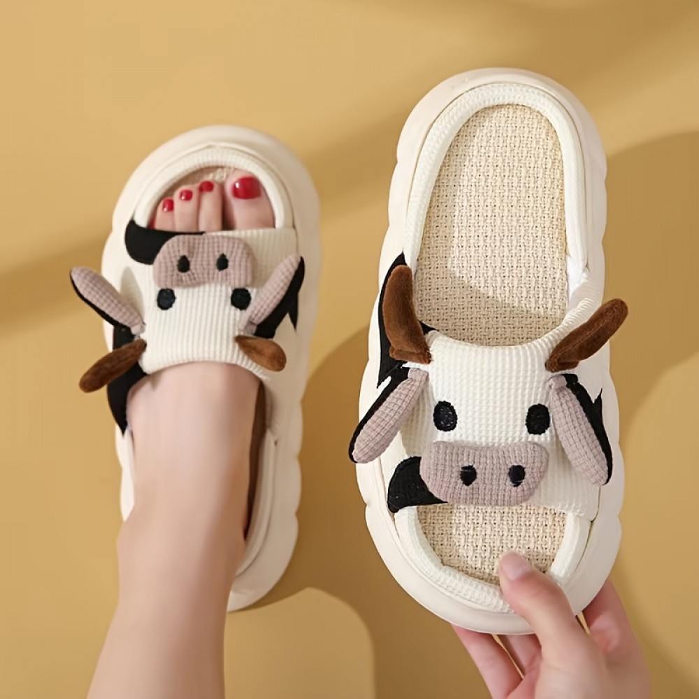 Men's Linen Milk Cow Graphic Slippers — Non-Slip & CPSIA-Certified