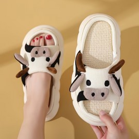 Men's Linen Milk Cow Graphic Slippers — Non-Slip & CPSIA-Certified