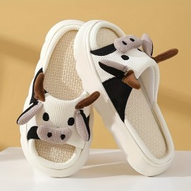 Men's Linen Milk Cow Graphic Slippers — Non-Slip & CPSIA-Certified