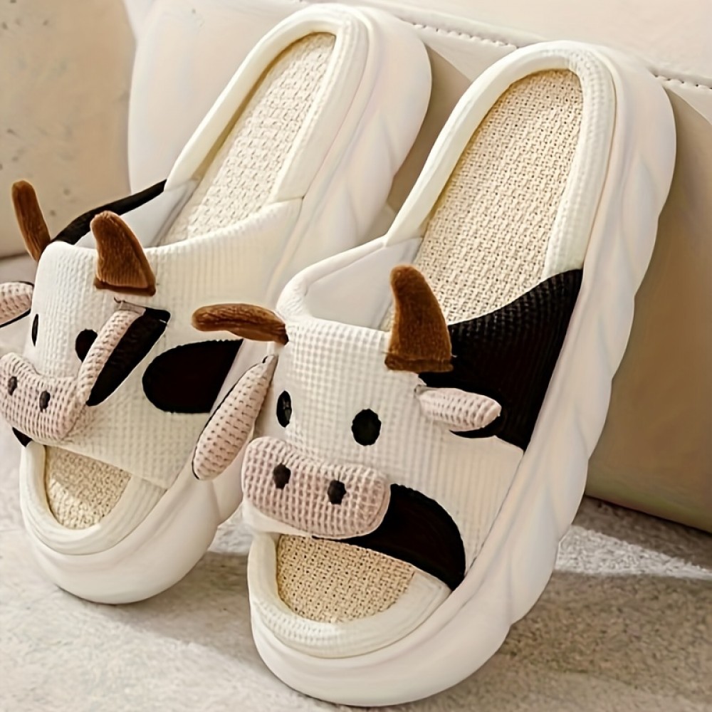 Men's Linen Milk Cow Graphic Slippers — Non-Slip & CPSIA-Certified