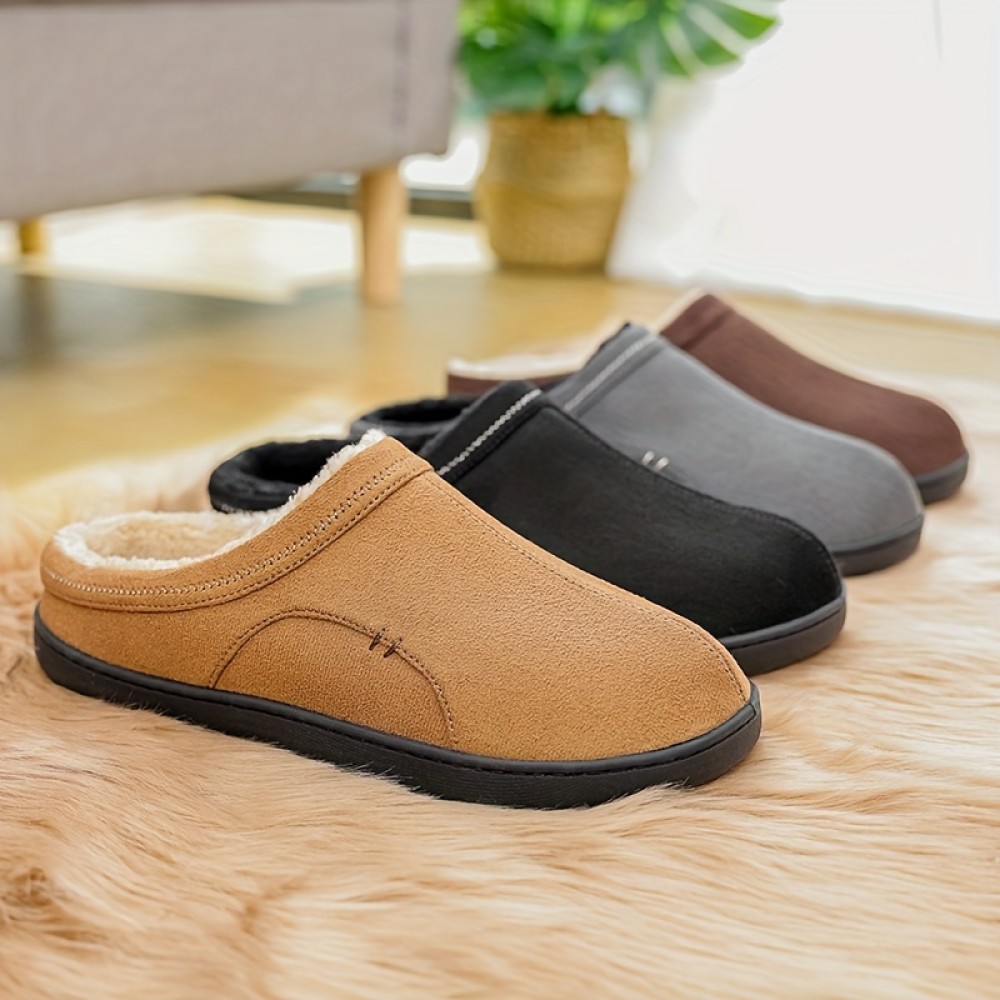 Men's Plus-Size Plush Suede House Slippers
