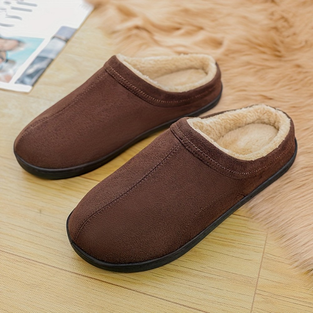 Men's Plus-Size Plush Suede House Slippers