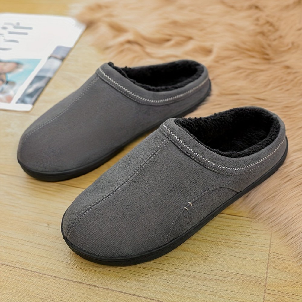 Men's Plus-Size Plush Suede House Slippers