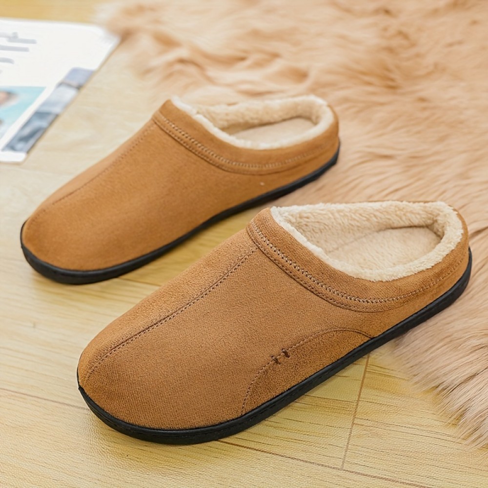 Men's Plus-Size Plush Suede House Slippers