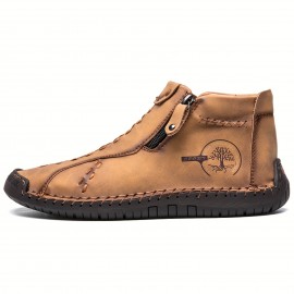 男士无鞋带绿色缝线拉链踝靴
