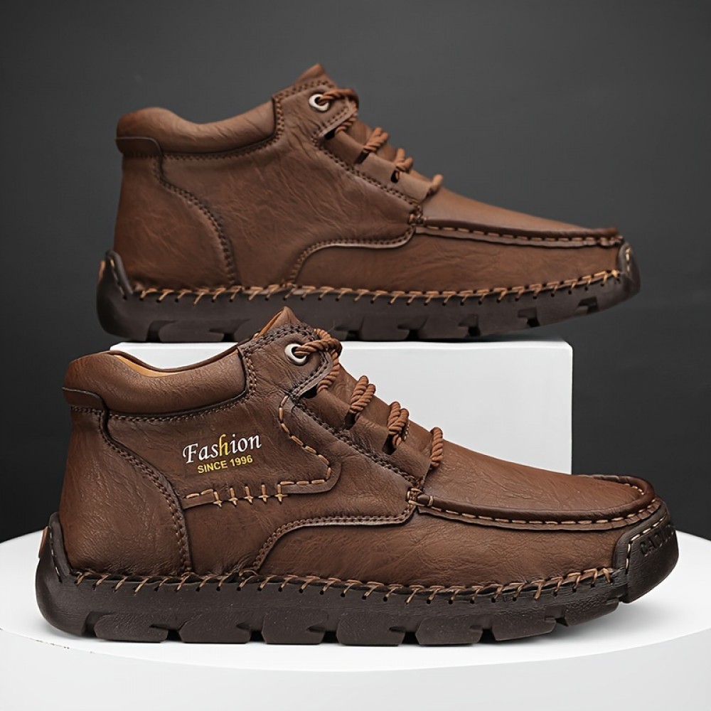 男士休闲踝靴——透气防滑系带式户外春秋季及冬季步行鞋