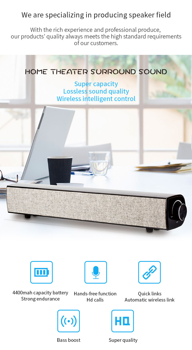 Front view of portable wireless subwoofer and soundbar