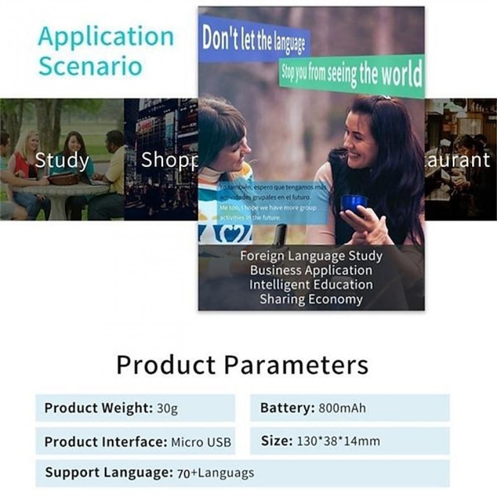 Smart Voice Translator — Supports 70+ Languages, Bluetooth Wireless TWS Earbuds