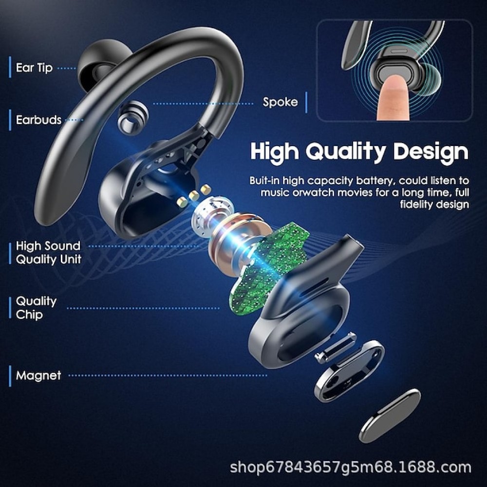 VV2 True Wireless Bluetooth 5.0 Earhook Headphones — IPX5 Waterproof, 6-Hour Battery Life