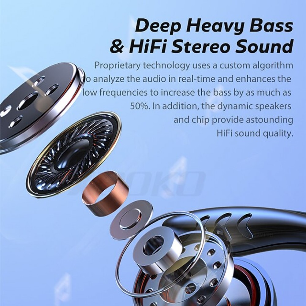 VV2 True Wireless Bluetooth 5.0 Earhook Headphones — IPX5 Waterproof, 6-Hour Battery Life