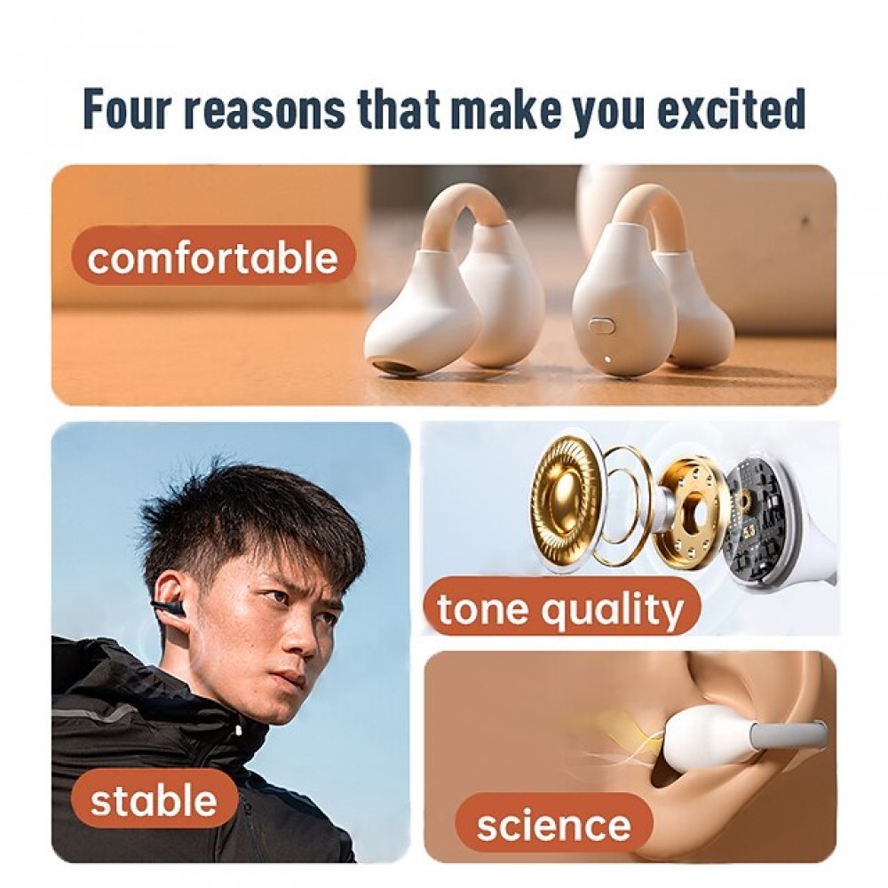 MY14pro Bone Conduction Ear Clip Headphones — Bluetooth 5.3, IPX5 Waterproof