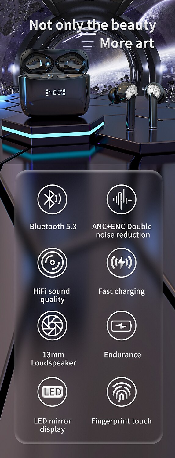 J8 Wireless Earbuds - Front View