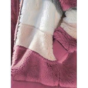 Women's Color-Block Fuzzy Hooded Winter Coat