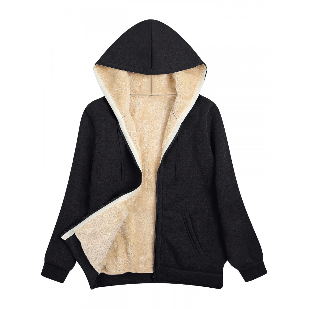 Women's Fuzzy Hooded Jacket - Polyester-Spandex