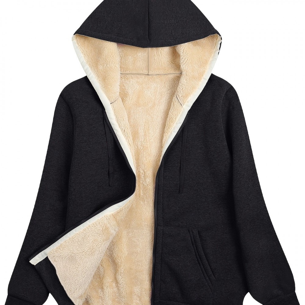 Women's Fuzzy Hooded Jacket - Polyester-Spandex