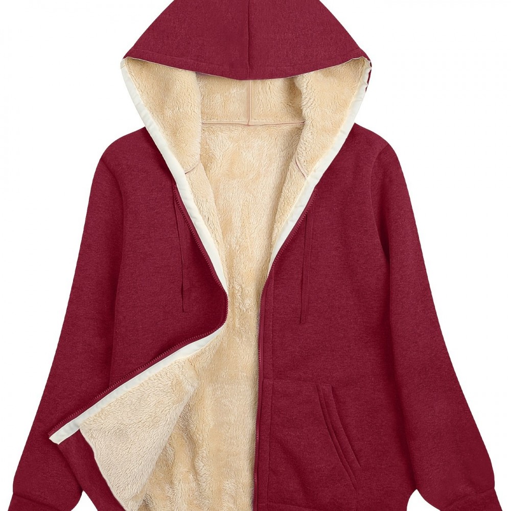 Women's Fuzzy Hooded Jacket - Polyester-Spandex