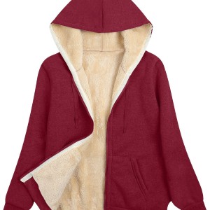 Women's Fuzzy Hooded Jacket - Polyester-Spandex