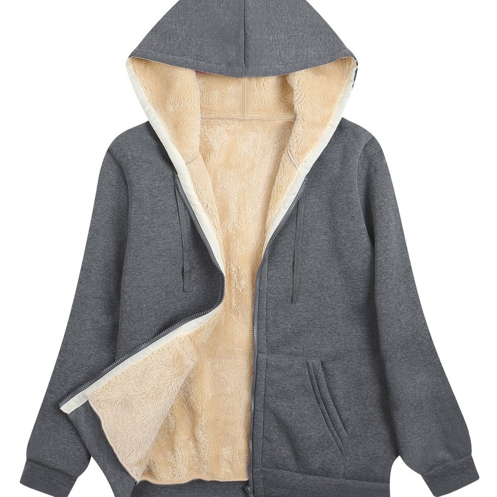Women's Fuzzy Hooded Jacket - Polyester-Spandex
