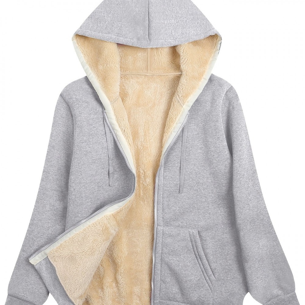 Women's Fuzzy Hooded Jacket - Polyester-Spandex