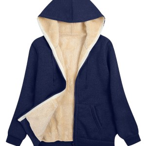 Women's Fuzzy Hooded Jacket - Polyester-Spandex