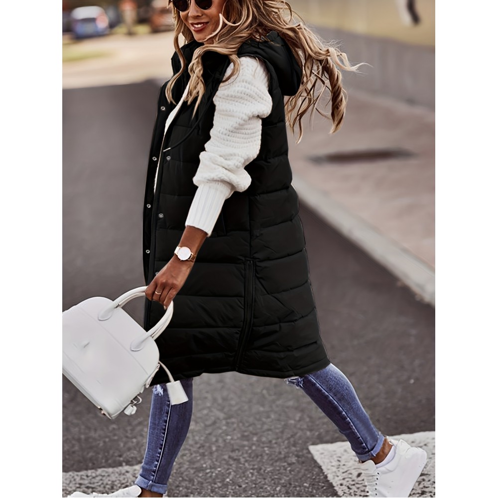 Women's Sleeveless Hooded Winter Coat - Knee-Length