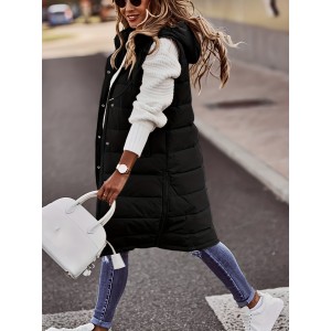 Women's Sleeveless Hooded Winter Coat - Knee-Length