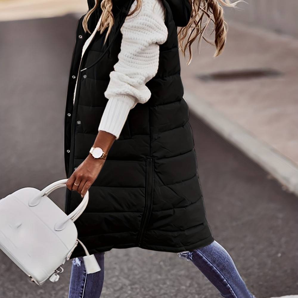 Women's Sleeveless Hooded Winter Coat - Knee-Length
