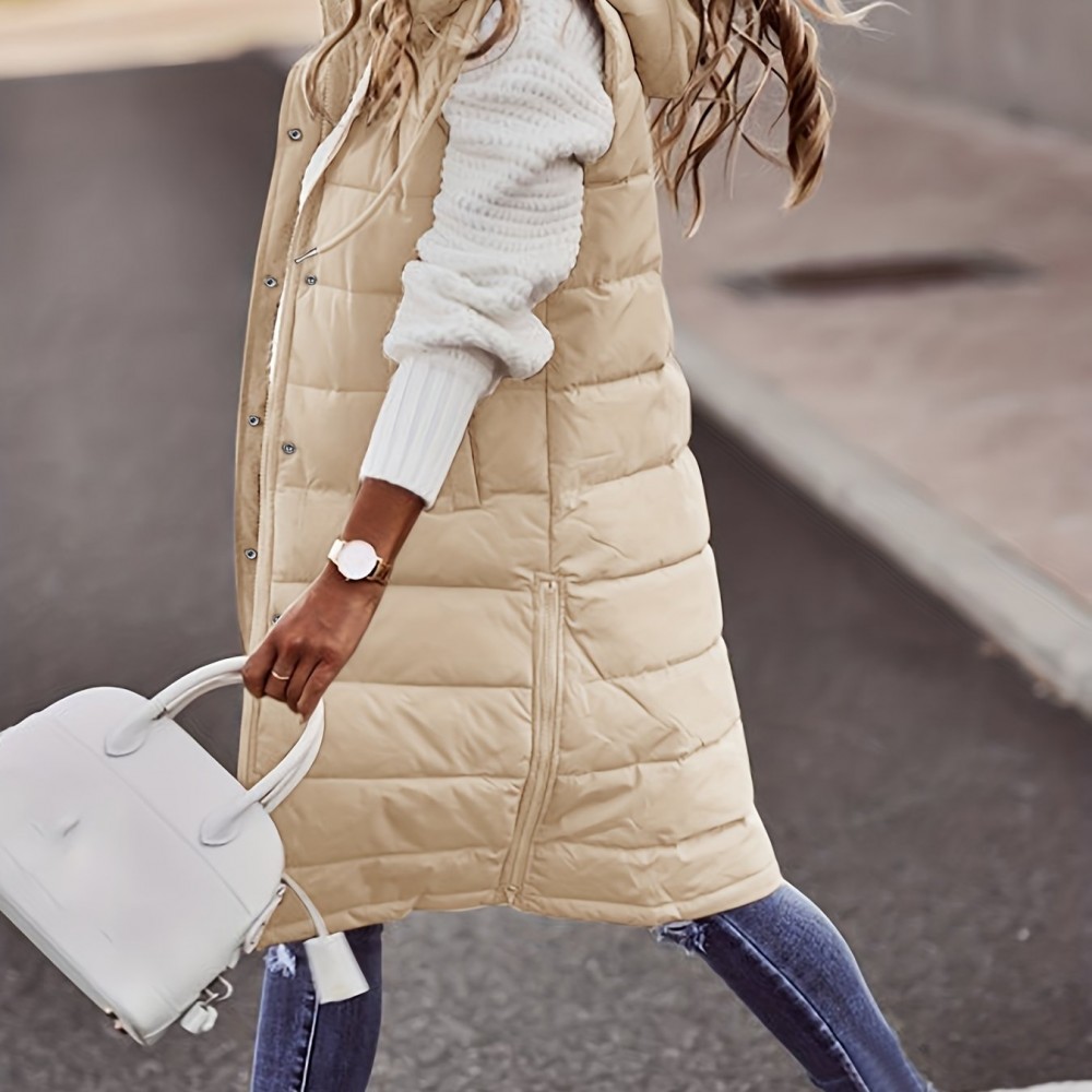 Women's Sleeveless Hooded Winter Coat - Knee-Length