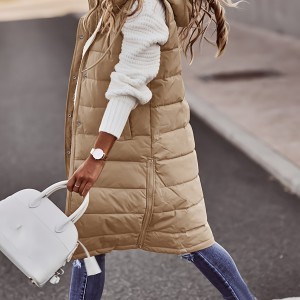 Women's Sleeveless Hooded Winter Coat - Knee-Length