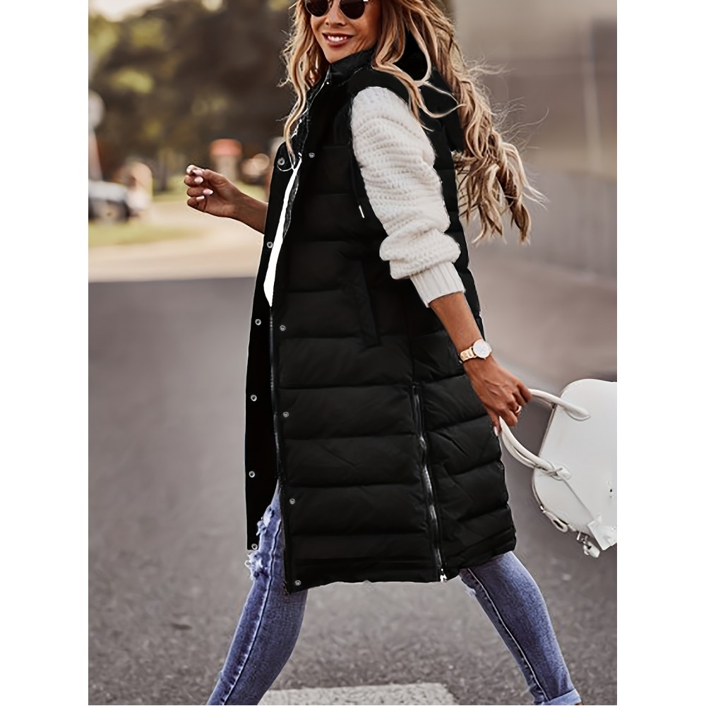 Women's Sleeveless Hooded Winter Coat - Knee-Length