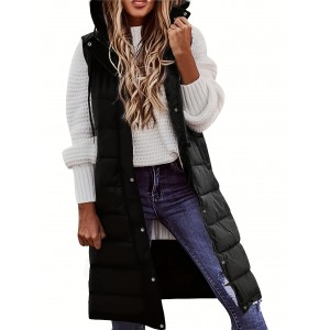 Women's Sleeveless Hooded Winter Coat - Knee-Length
