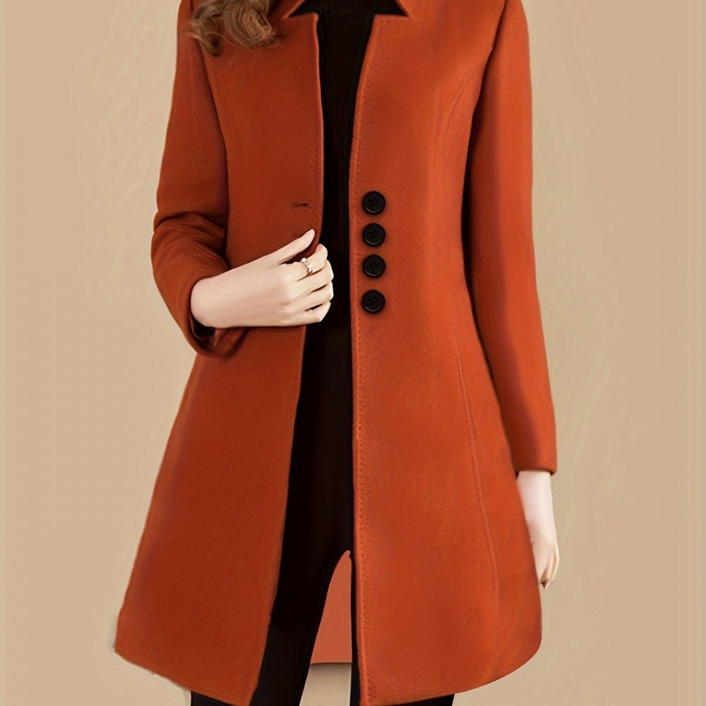 女士纯涤纶单色大衣——立领,秋冬款