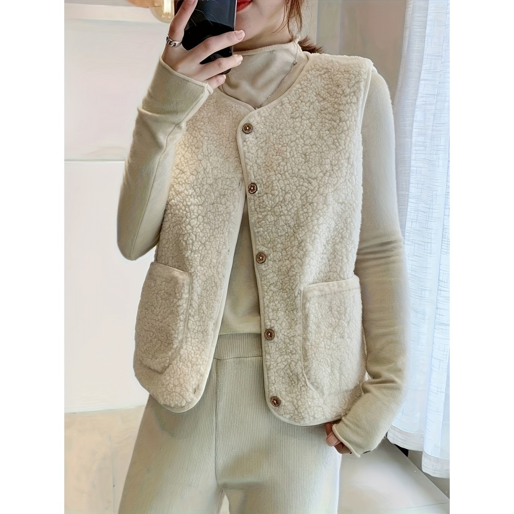 女士无袖纽扣前襟背心——聚酯纤维混氨纶