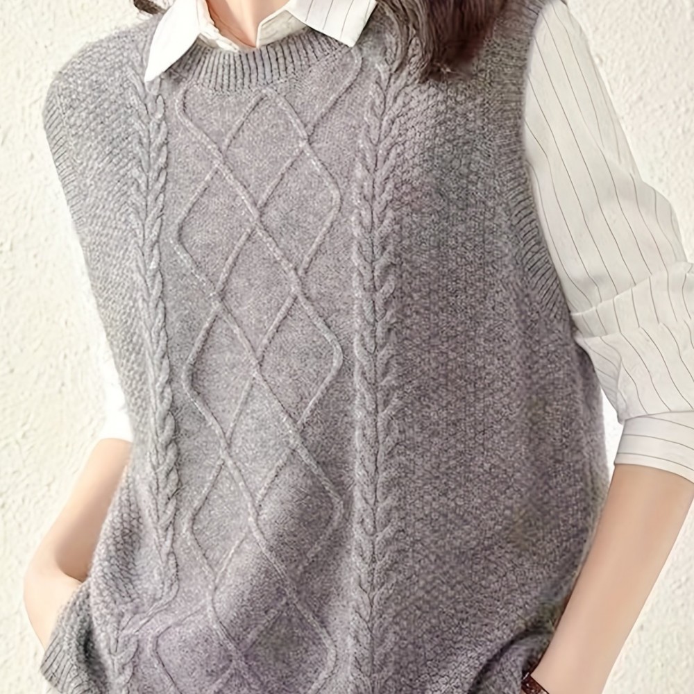 女士100%纯羊毛绞花针织无袖背心