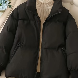 女士涤纶拉链前开式灯笼袖外套