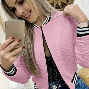 Women's Striped Bomber Jacket – Polyester-Cotton Blend