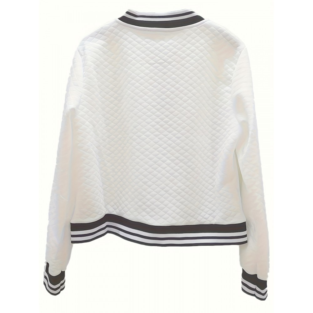 Women's Striped Bomber Jacket – Polyester-Cotton Blend