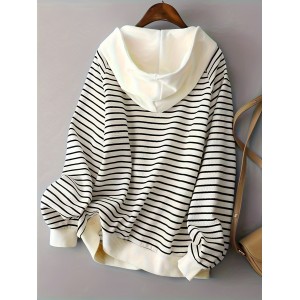 女士条纹连帽夹克 - 涤纶弹力面料