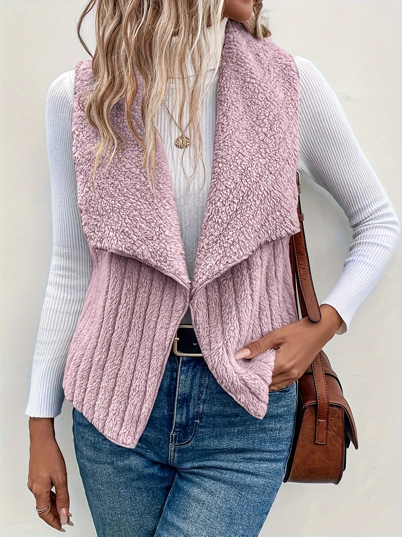 瀑布领开衫马甲——百搭毛绒无袖秋冬女装细节图 6