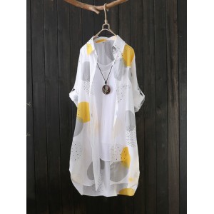 几何图案长袖前扣衬衫
