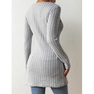 不对称下摆罗纹长袖T恤女