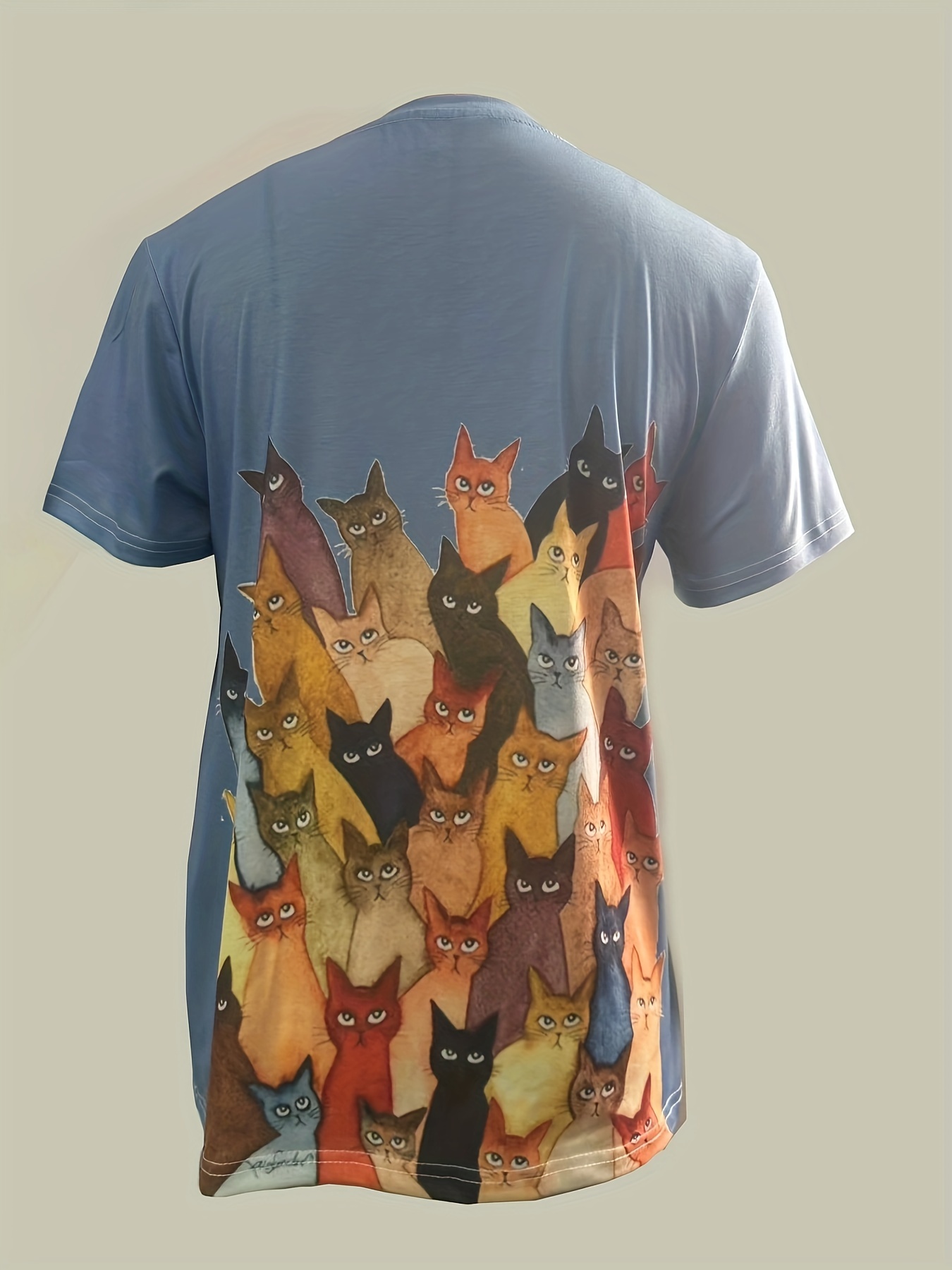 猫咪印花圆领T恤背面图